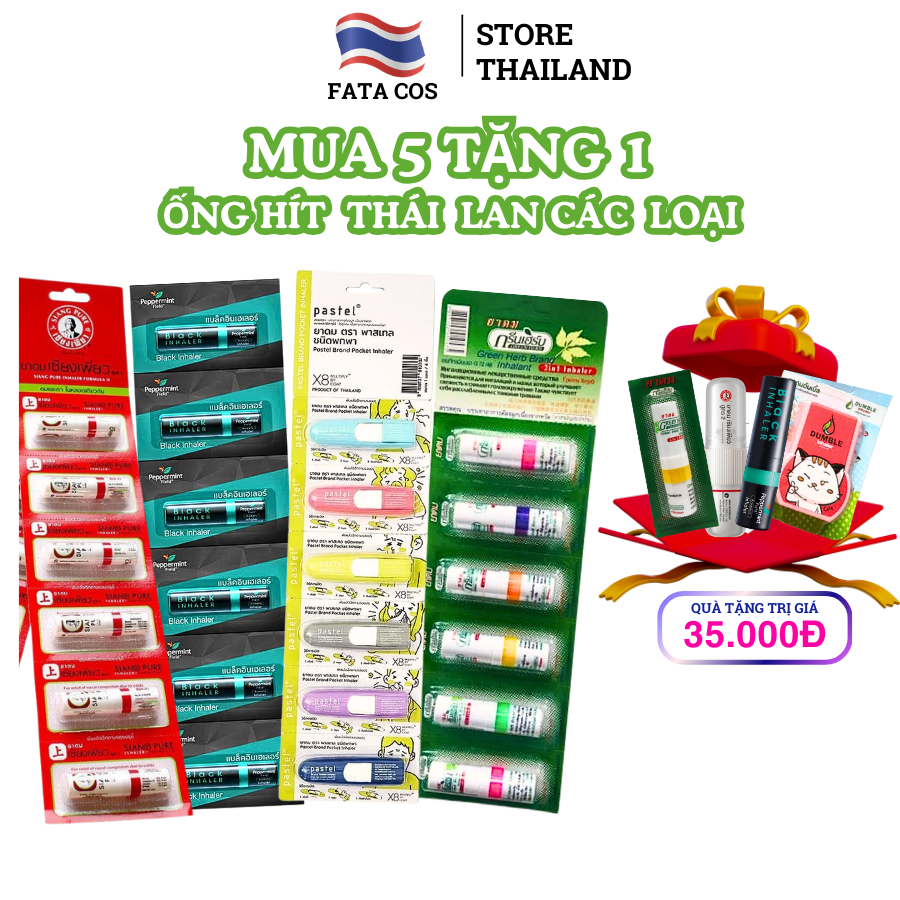 Ống hít mũi thái lan, mua 5 tặng 1 ống hít mũi pastel, ống hít mũi bạc hà Fata Cos