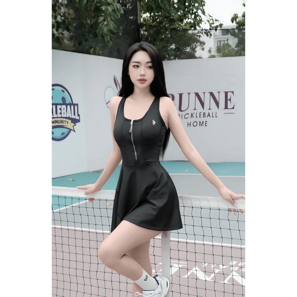 Váy thể thao nữ liền thân, không tay, khóa kéo trước ngực,dệt kim từ sợi tổng hợp 82,5% Polyester + 17,5% Spandex V-PICK | BigBuy360 - bigbuy360.vn