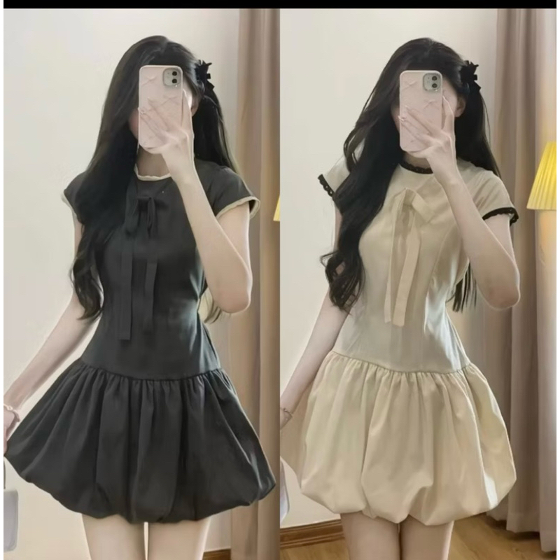 Váy Dáng Bí Phồng Đính Nơ Phối Ren Dáng Ngắn Dây Buộc Eo Kèm Quần Bảo Hộ Rời , Đầm Dáng Bí LOSY.STORE | BigBuy360 - bigbuy360.vn