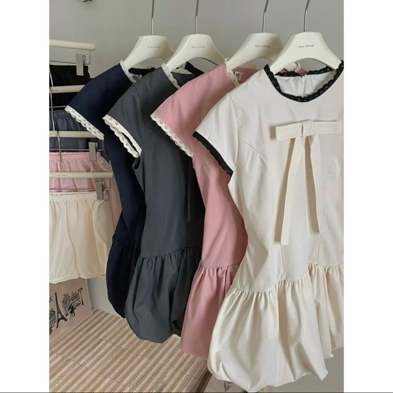 Váy Dáng Bí Phồng Đính Nơ Phối Ren Dáng Ngắn Dây Buộc Eo Kèm Quần Bảo Hộ Rời , Đầm Dáng Bí LOSY.STORE | BigBuy360 - bigbuy360.vn