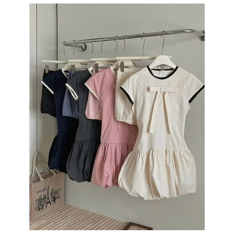 Váy Dáng Bí Phồng Đính Nơ Phối Ren Dáng Ngắn Dây Buộc Eo Kèm Quần Bảo Hộ Rời , Đầm Dáng Bí LOSY.STORE | BigBuy360 - bigbuy360.vn