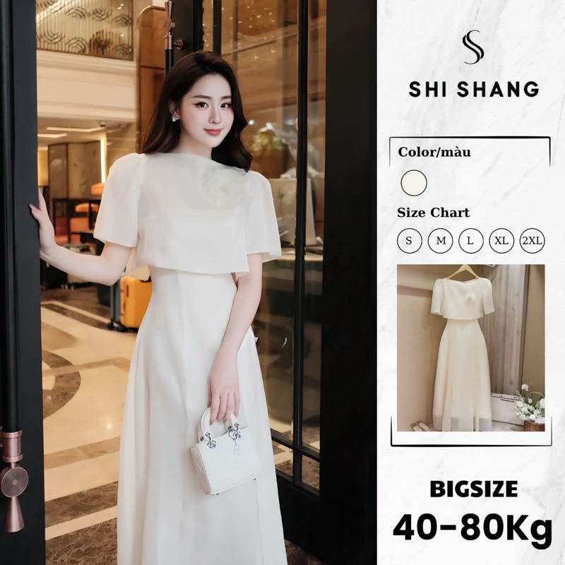 Set đầm dự tiệc thiết kế BIGSIZE, váy tơ 2 dây kèm áo choàng đính hoa cao cấp by Shi Shang