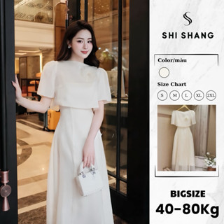 Set đầm dự tiệc thiết kế BIGSIZE, váy tơ 2 dây kèm áo choàng đính hoa cao cấp by Shi Shang