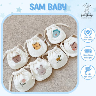 Túi đựng tỏi cho bé phong cách Hàn Quốc, túi đựng tiền lì xì thêu hình đáng yêu có dây đeo chéo và dây rút khoá túi