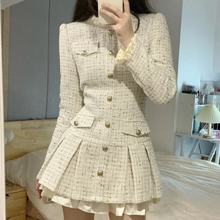 Đầm Dạ Tiểu Thư Tay Dài Form Ngắn Xoè Nhẹ Hai Lớp Viền Phong Cách Hàn Quốc