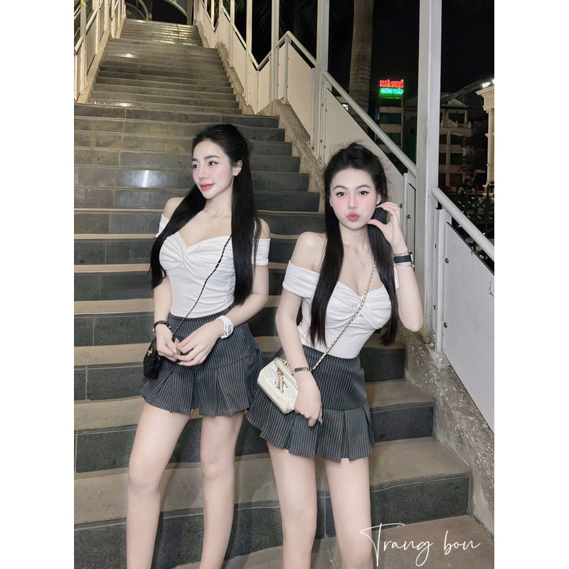 Set áo soắn ngực mix cv kẻ xinhh lắmm❤️❤️❤️