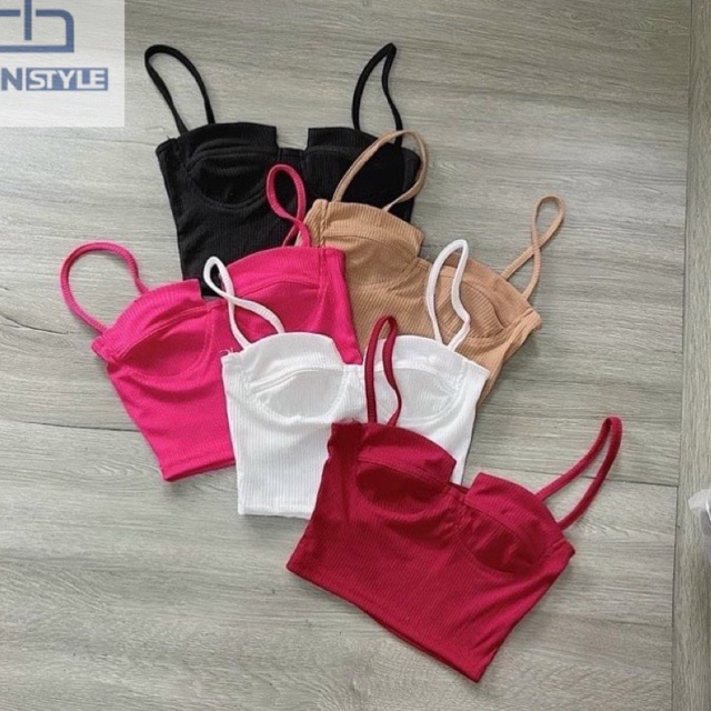 Áo thun ống 2 dây chất thun gân co giãn, Áo Thun Nữ hai Dây Cúp Không Đệm Co Giãn
