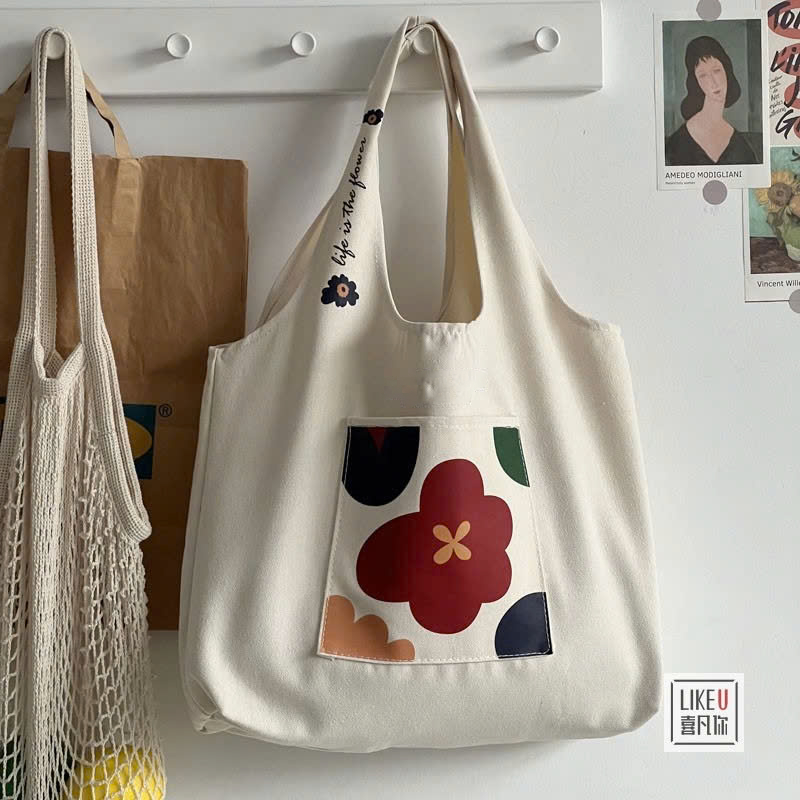 Túi Vải Đeo Vai Phong Cách Nhật Bản XinhStore Có Ngăn Ngoài Và Nút Bấm