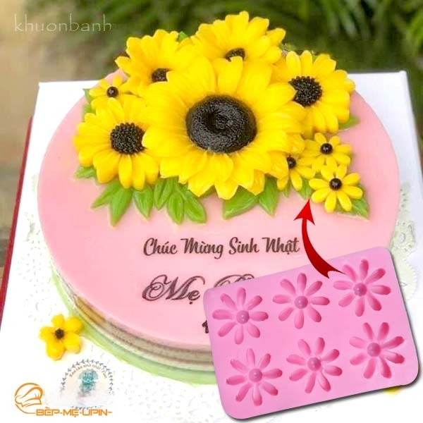 Khuôn silicon vỉ 6 bông cúc 8 cánh nhỏ làm xôi đậu thạch rau câu đất nặn