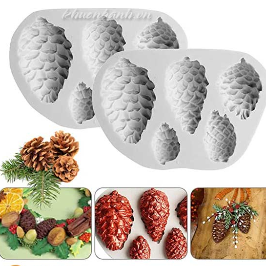 Khuôn silicon quả thông vỉ 5 quả trang trí bánh noel