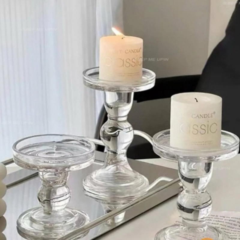 đế nến chân nến kệ nến thuỷ tinh bày mâm cúng hiện đại trụ kê thuỷ tinh, trang trí nhà cửa