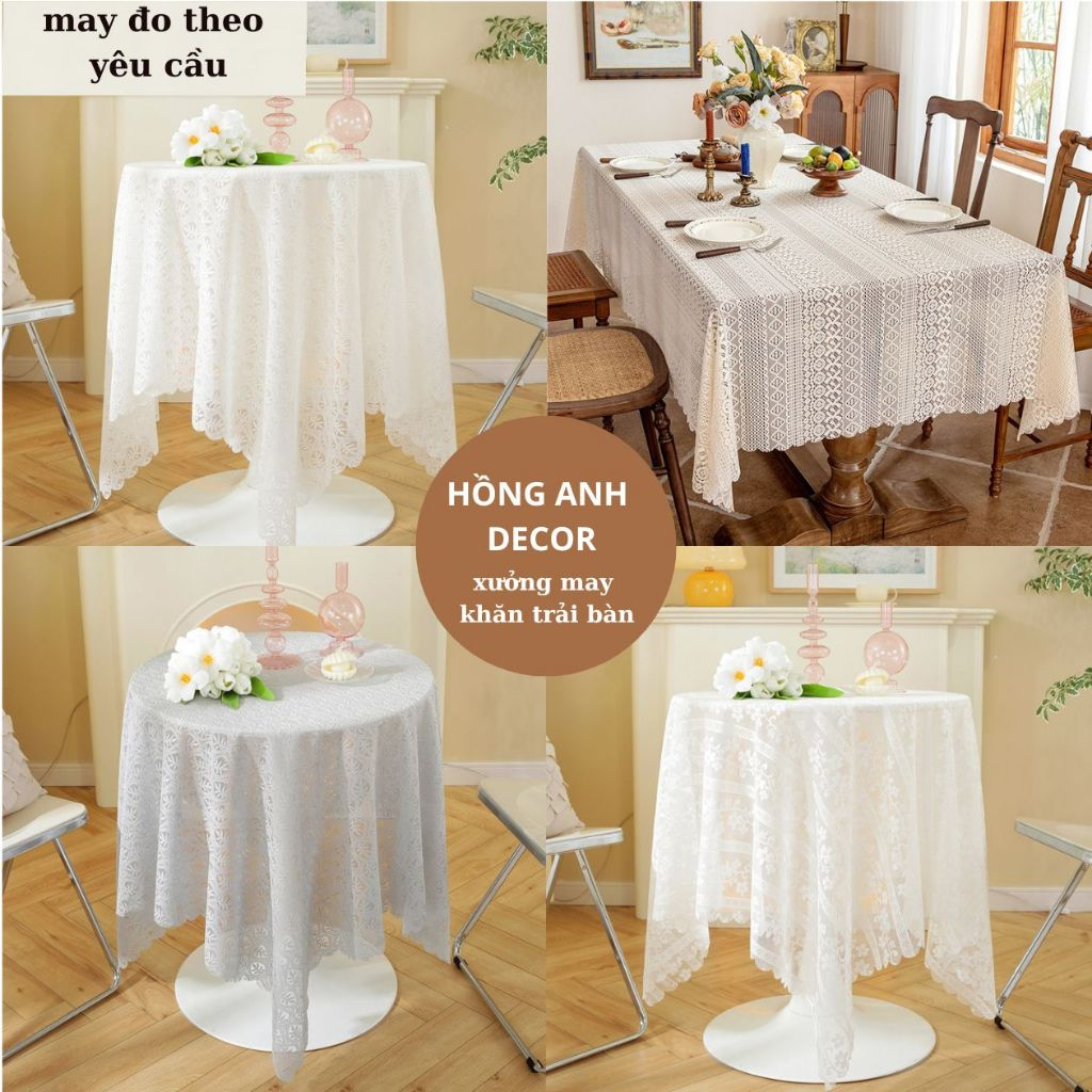  Khăn trải bàn ren tròn khăn trải bàn decor chất liệu polyester bền không nhăn nhàu chống bám bẩn khăn trải bàn ren trắng 