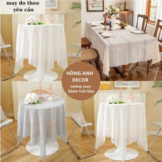 Khăn trải bàn ren tròn khăn trải bàn decor chất liệu polyester bền không nhăn nhàu chống bám bẩn khăn trải bàn ren trắng