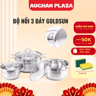 Bộ nồi inox 3 đáy Goldsun GPS1723 hàng chính hãng dùng mọi loại bếp - bảo hành 12 tháng