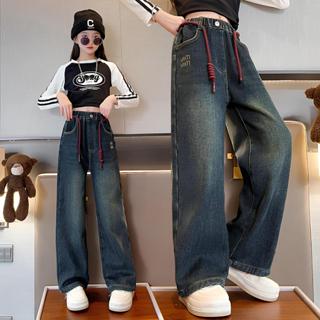 Quần Jean Bé Gái Ống Rộng Lưng Cao Co Giãn, Size 15–52kg | Quần Bò Ống Suông Trẻ Em Nữ Hàn Quốc, Chất Jean Cao Cấp