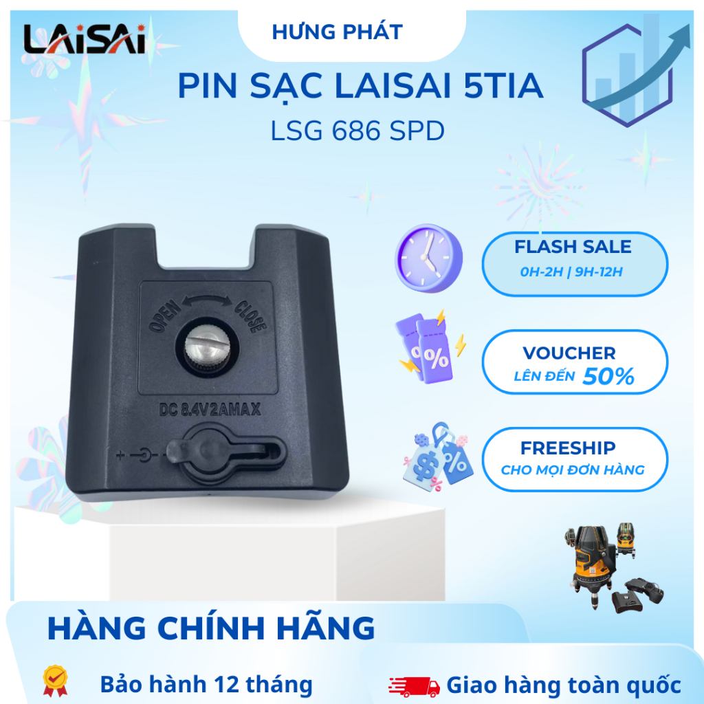 Pin sạc chính hãng máy cân bằng laser 5 tia xanh LAISAI LSG 686 SPD