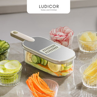 Bộ Nạo Rau Quả 6 Lưỡi Dao Inox 304 Kèm Khay Đựng, Dụng Cụ Bào Rau Củ Quả Cắt Lát Tiện Lợi