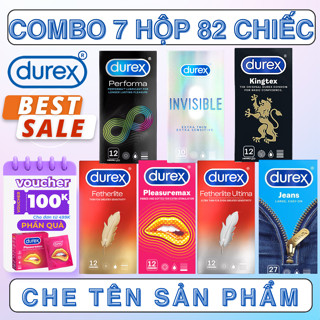 COMBO 7 Hộp 82 Bao Cao Su Durex Ôm Sát, Siêu Mỏng, Gân Gai, Kéo Dài Thời Gian Nhiều Gel Bôi Trơn Size 49-52mm Chính Hãng