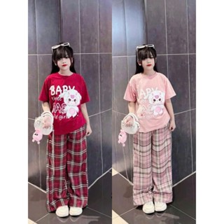  ComBo 3 Bộ Áo BABY THREE và Quần Dài Kẻ dành cho bé Gái mẫu HÓTNEW2025 size 14-45Kg thích hợp cho bé mặc đi học đi chơi 