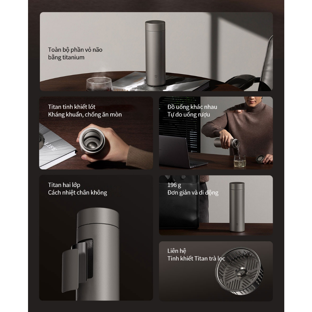 Bình giữ nhiệt Mijia Ti2 Cách nhiệt chân không Toàn bộ cốc titan 12H Giữ ấm Khóa lạnh ly giữ nhiệt | BigBuy360 - bigbuy360.vn