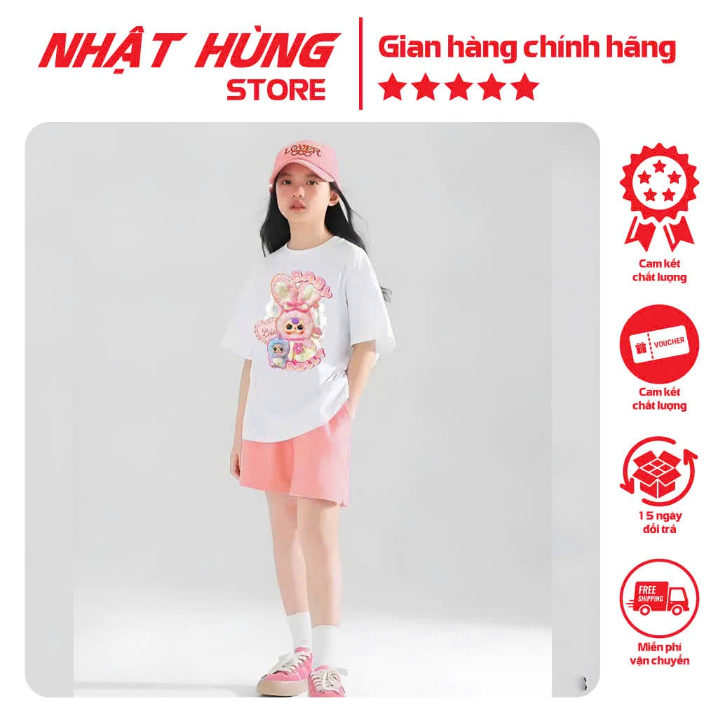 Bộ thun in BABY THREE HỒNG cho bé và mẹ mặc chung đôi chất thun cotton 4c hiệu Nhật Hùng size từ 10-