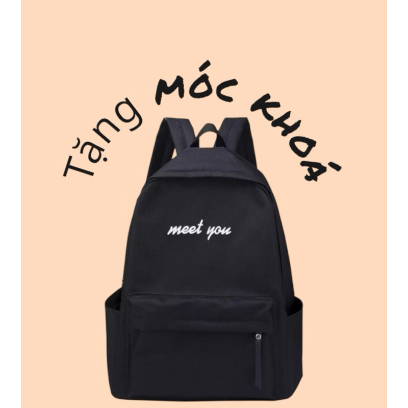 balo đi học vải bố chống nước, đơn giản cặp đi học đựng tập sách balo chữ MEET YOU