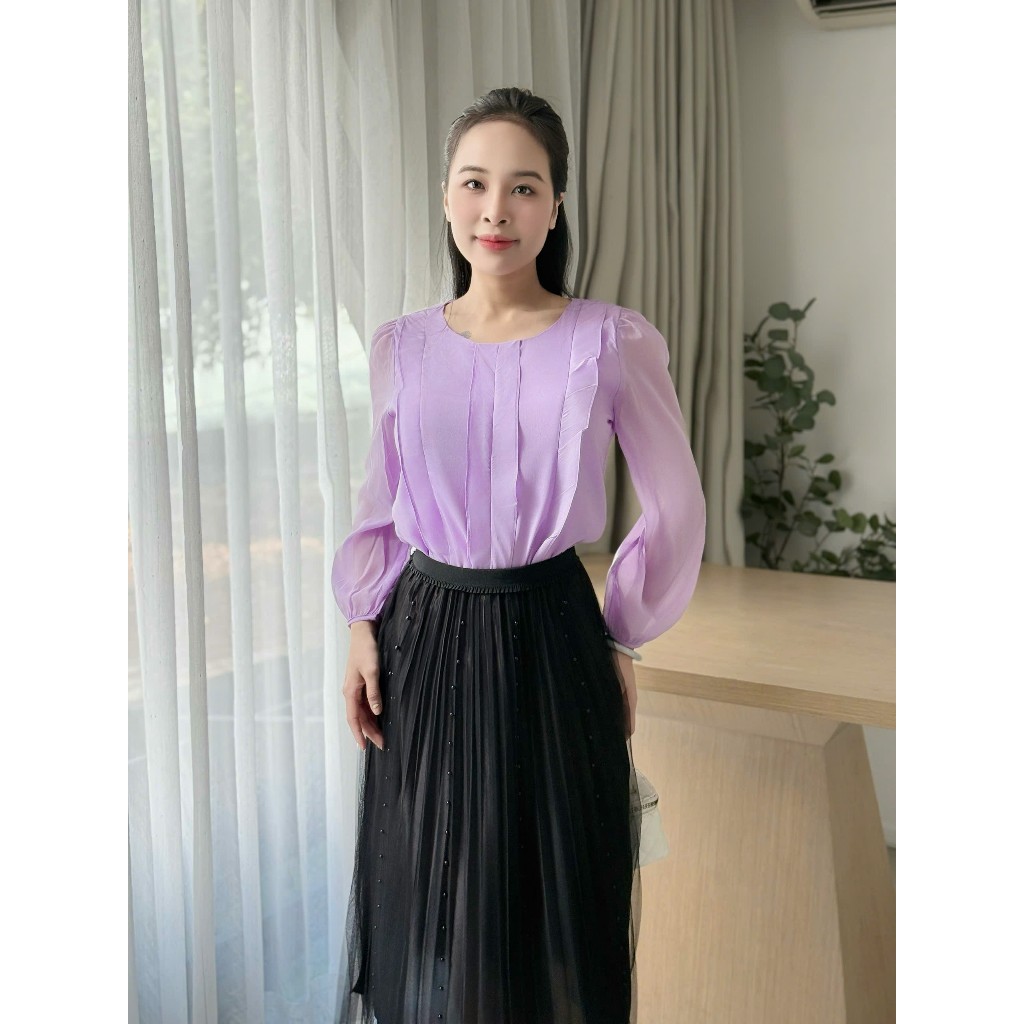 Áo công sở tay dài cổ tròn thời trang Eden - ASM260