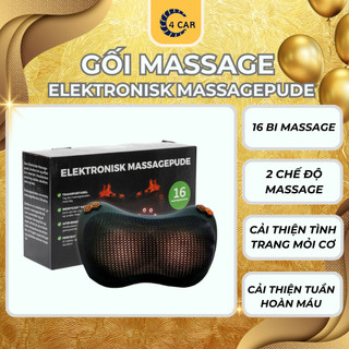 Gối massage lưng, cổ vai gáy ô tô 16 bi có hồng ngoại ElEKTRONISK MASSAGEPUDE công nghệ nhật bản giúp thư giãn