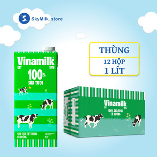  Vinamik - Thùng 12 Hộp 1 Lít Sữa tươi tiệt trùng có đường Vinamilk 100% - Sữa tươi 1 lít Vinamik 