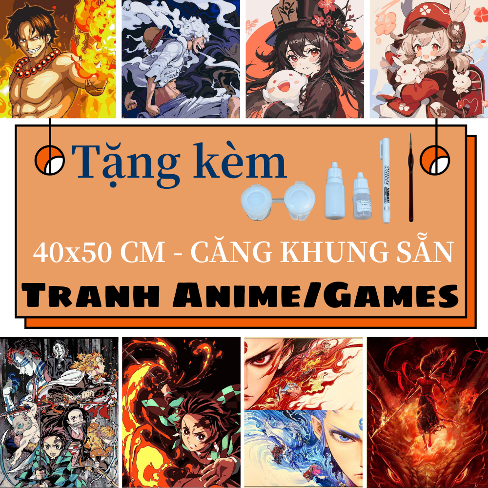  Tranh số hóa Anime manga 40x50cm – Tranh tô màu theo số One Piece Genshin Impact Natra Thanh Gươm Diệt Quỷ 