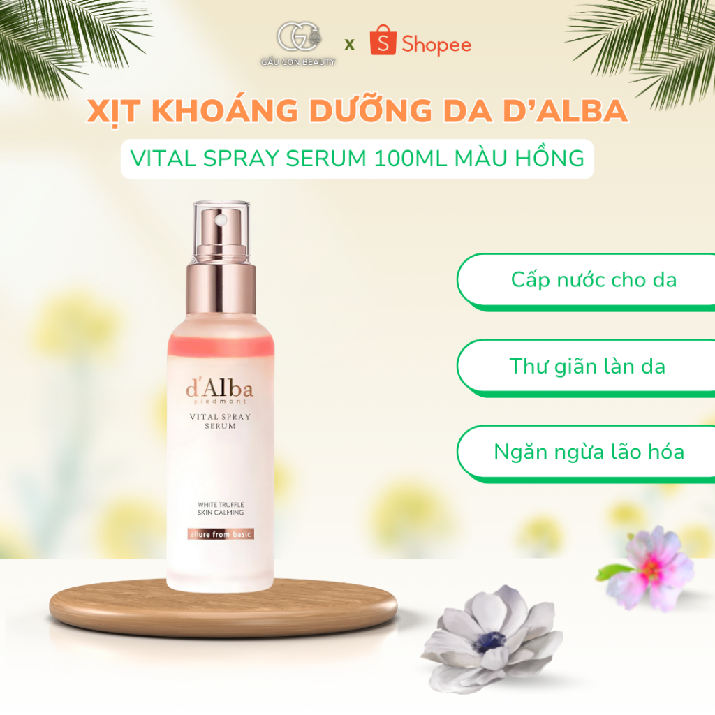 𝐗𝐢̣𝐭 𝐤𝐡𝐨𝐚́𝐧𝐠 dưỡng da 𝐝’𝐀𝐥𝐛𝐚 VITAL SPRAY SERUM 100ml màu hồng dành cho da dầu, da thiên dầu và da xỉ