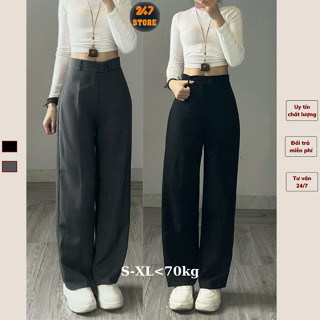 Quần tây nữ công sở khoá sườn , cạp cao , ống suông rộng vải tuyết mưa dày dặn 247Store Q09