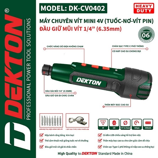 Máy vặn vít mini dùng pin 4V Dekton DK-CV0402