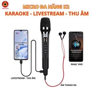 Micro Karaoke, Livestream Thu Âm K2, Tích Hợp 3 In 1 Soundcard Có Reverb Âm Thanh Hay Chuyên Nghiệp