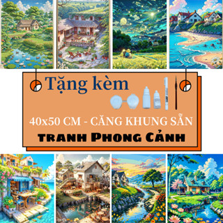 Tranh số hóa phong cảnh thiên nhiên căng khung sẵn 40x50cm – Tranh tô màu theo số đẹp, dễ tô, quà tăng ý nghĩa