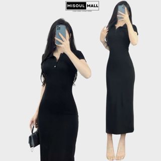  Váy Body Cộc Tay Dáng Dài Cổ Polo Phối Cúc Xẻ Tà Sau Bigsize Đầm Body Cổ Trụ Xẻ Tà Chất Cotton Co Giãn Misoul Mall 398 