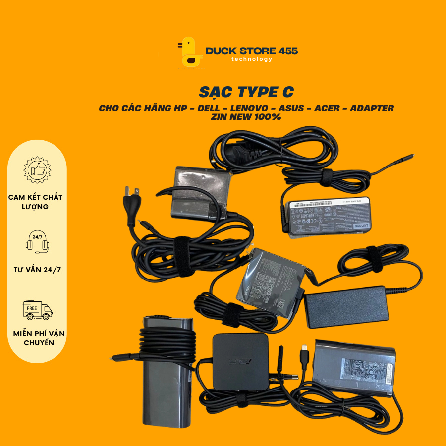 Sạc Laptop Chân Type C Cho Các Hãng Hp - Dell - Lenovo - Asus - Acer