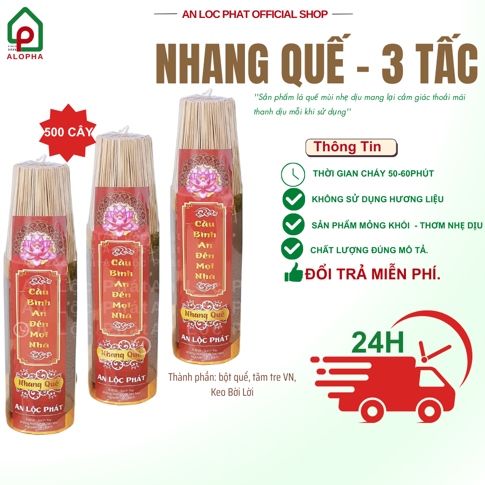 [Bó 500 cây] Nhang Quế  - Thơm Nhẹ Dịu - Mỏng Khói -  An Lộc Phát