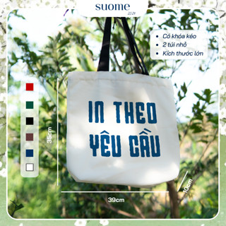 Túi tote Canvas in theo yêu cầu, form rộng vải dày, có khóa kéo