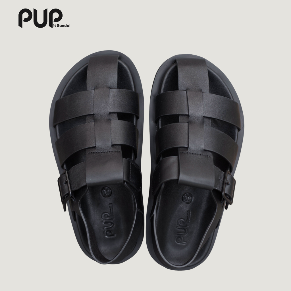  Giày Rọ Da Nam Nữ Màu Kem + Đen Chất Liệu Da Bò Thương hiệu Pup Sandal 
