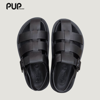 Giày Rọ Da Nam Nữ Màu Kem + Đen, Chất Liệu Da Bò Thương hiệu Pup Sandal