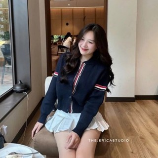 T Áo Khoác Cadigan, Áo Len Cardigan nữ Thom Browne Cổ Tròn Tay Kẻ Dễ Thương Phong Cách Thome Hàn Quốc Nhẹ Nhàng 2025