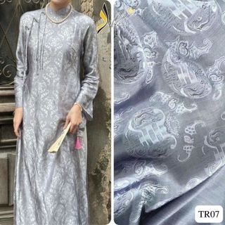 Lụa may áo dài - SILK – hoa văn thọ dơi màu ghi xám – TR07