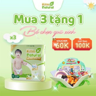   TẶNG QUÀ  Combo 3 Bịch Tã Bỉm Quần KITIN NATURAL Size M44 L40 XL38 XXL36 XXXL34 XXXXL30 - Siêu Mỏng Thấm Hút 1100ml 