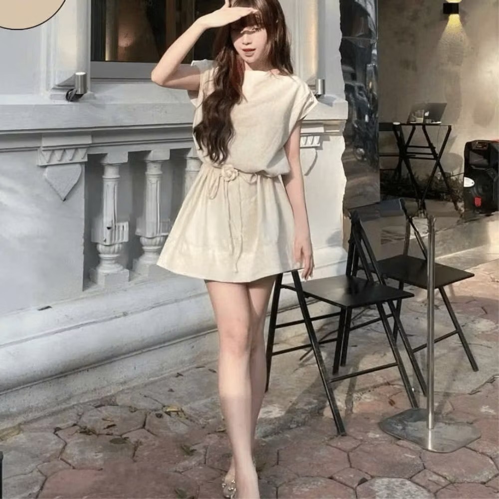 Váy Linen Cổ Thuyền Tay Hến Chiết Eo Dáng Ngắn Kèm Dây Buộc Eo Và Tag Hoa Trà Thanh Lịch (Ảnh Thật Trải Sàn) Lollaye | BigBuy360 - bigbuy360.vn