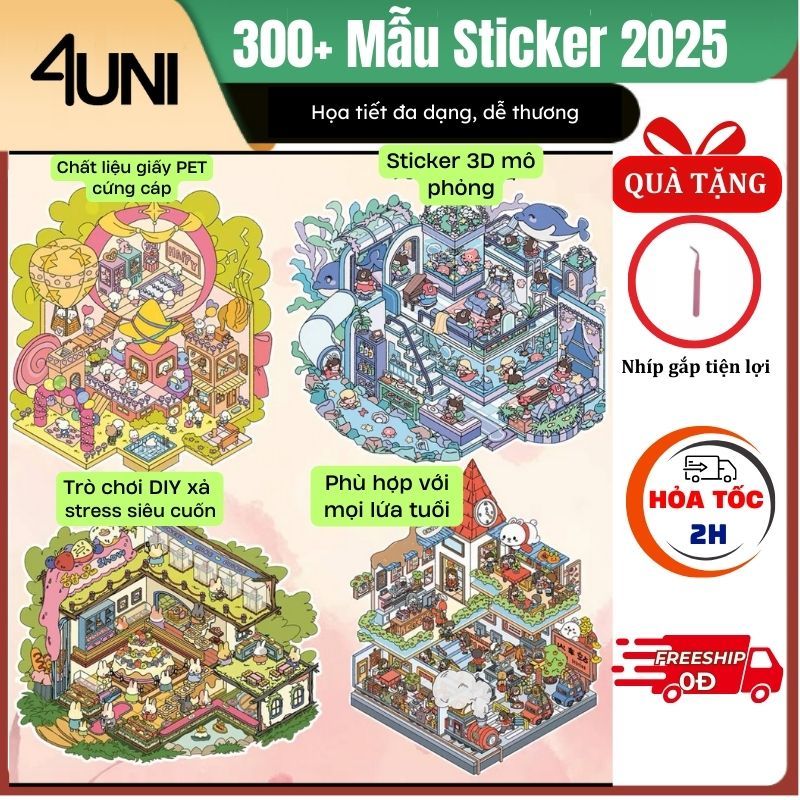 Bộ Sticker 3D Cảnh Quan STICKER cute dễ thương, đồ chơi văn phòng giảm stress nhỏ gọn, quà tặng cho 