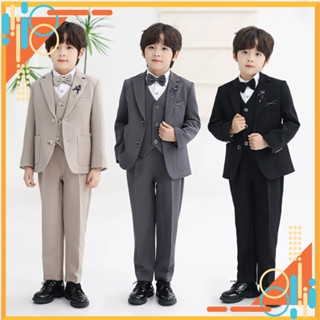 Bộ vest bé trai cao cấp màu đen màu be nâu TQB190 gồm 3 chi tiết (áo Vest + áo ghile + quần tây) tặng nơ