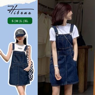 [Mới] Váy Yếm Jean Nữ Dáng Ngắn, Váy Mặc Tết 2025 Đầm Bò Phối Túi Trước 2 Dây Điều Chỉnh Y01 Hibena