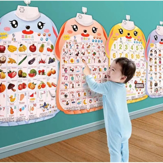 Bảng chữ cái điện tử thông minh treo tường nhiều chủ đề: động vật, trái cây, phương tiện cho bé học tập và phát triển