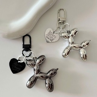 Móc khóa hình chó trái tim dễ thương màu bạc màu đen phong cách đơn giản hàn quốc - Charm 12